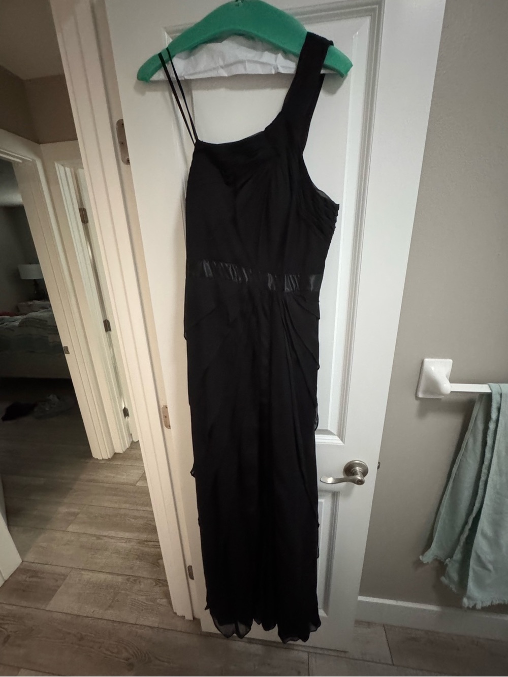 Adrianna Papell Black One-Shoulder Evening Gown